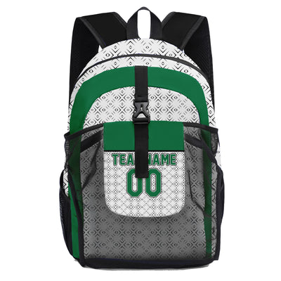 Customize Green White Backpacks Featuring Personalized Names, Numbers and Logos
