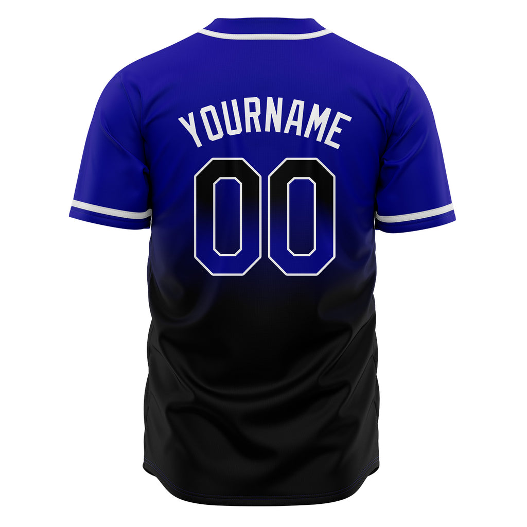 Custom Gradient Print Hip Hop Button Down Baseball Jersey Royal&Black