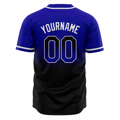 Custom Gradient Print Hip Hop Button Down Baseball Jersey Royal&Black