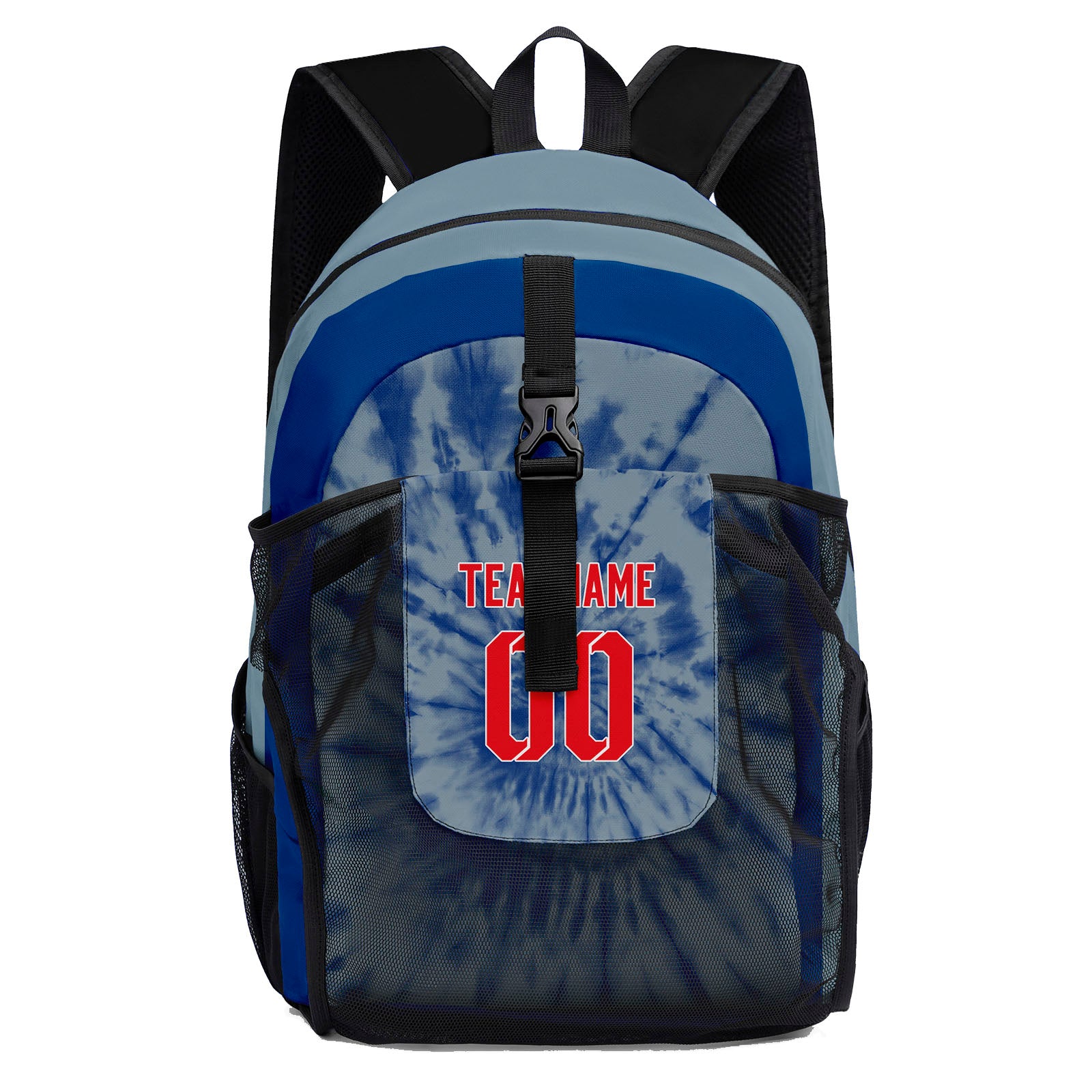 Customize Blue Red Sports Backpacks Featuring Personalized Names, Numbers and Logos