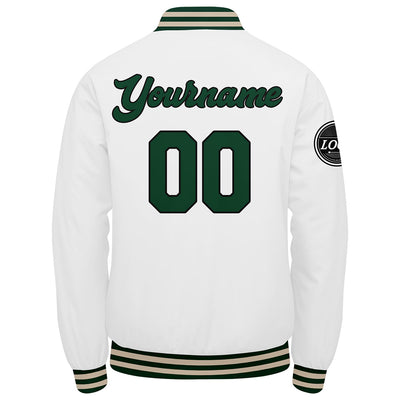 Custom Varsity Jacket Letterman Jacket For Men, Women And Youth Drak Green White Cream