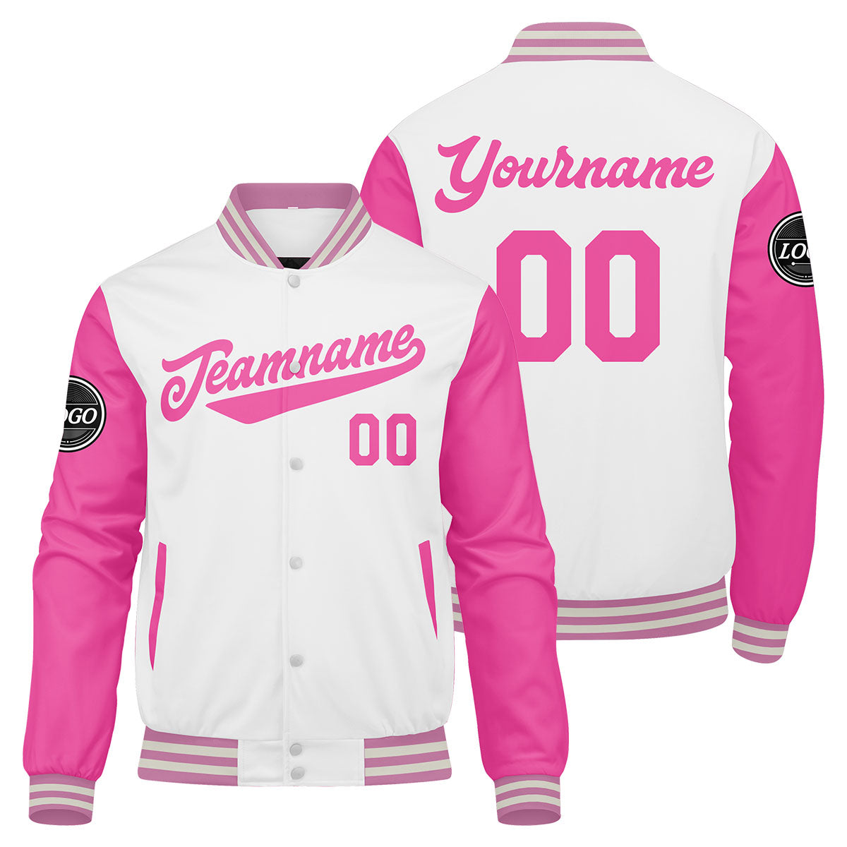 Custom Varsity Jacket Letterman Jacket For Men, Women And Youth Pink