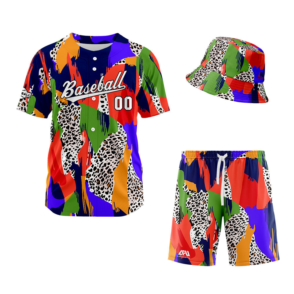 Custom Hawaiian Baseball Jersey and Shorts Set 2 Pieces Print Beach Suit with adults and kid for Bucket Hats