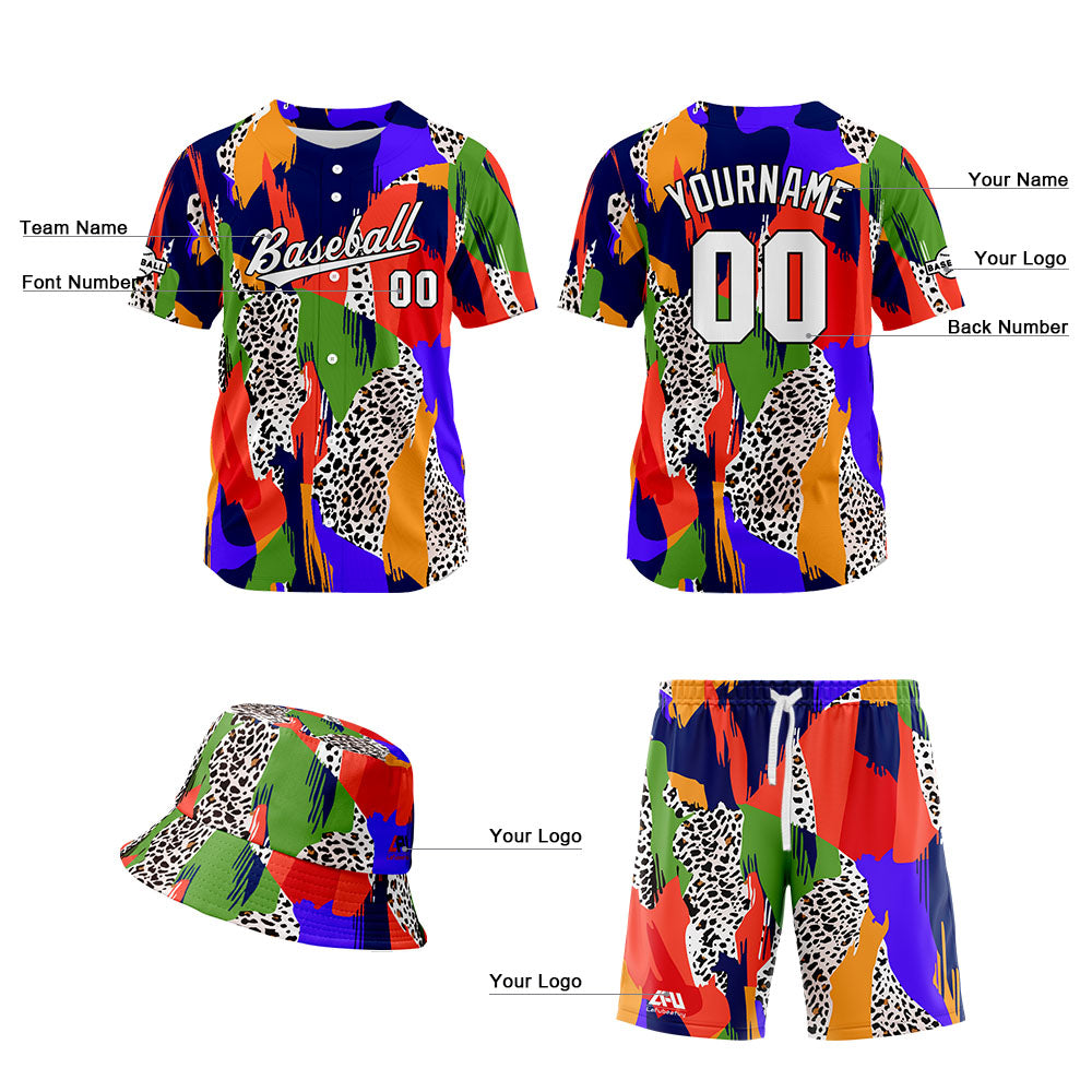 Custom Hawaiian Baseball Jersey and Shorts Set 2 Pieces Print Beach Suit with adults and kid for Bucket Hats