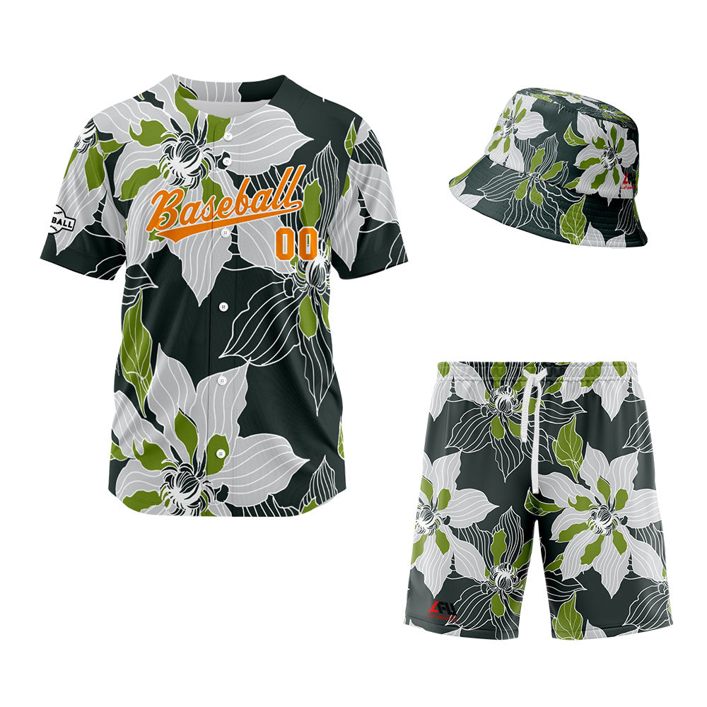 Custom Hawaiian Baseball Jersey and Shorts Set 2 Pieces Print Beach Suit with adults and kid for Bucket Hats