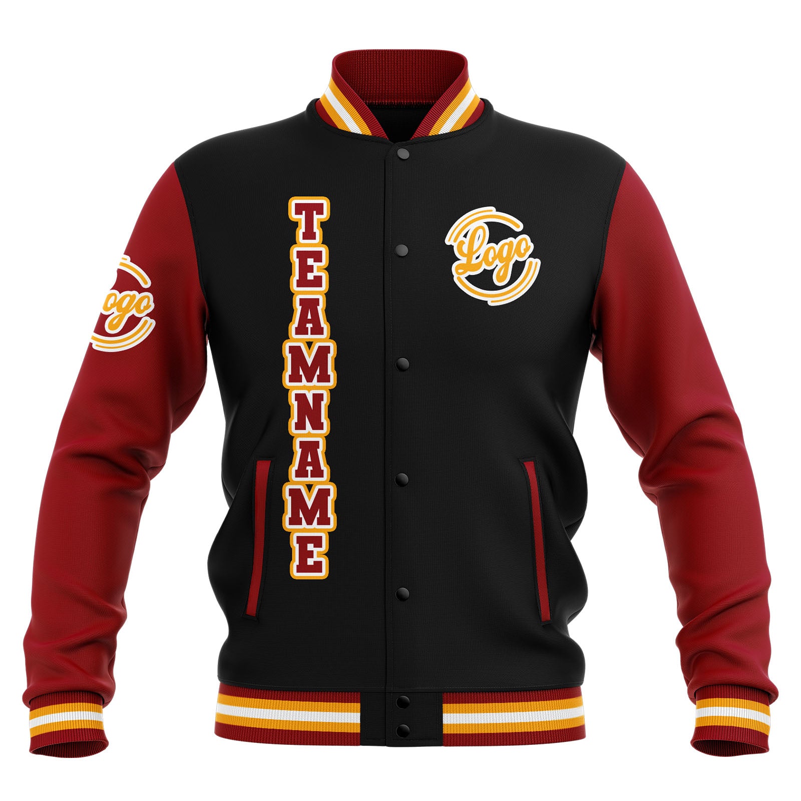 Custom Black Red Yellow  Waterproof Varsity Jackets Personalized Stitched Name Number Logo to Letterman Jackets