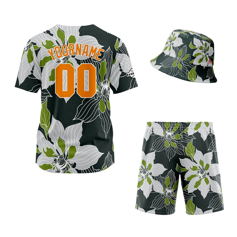 Custom Hawaiian Baseball Jersey and Shorts Set 2 Pieces Print Beach Suit with adults and kid for Bucket Hats