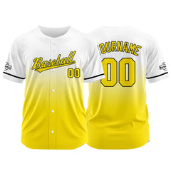 Custom Gradient Print Hip Hop Button Down Baseball Jersey Yellow&White