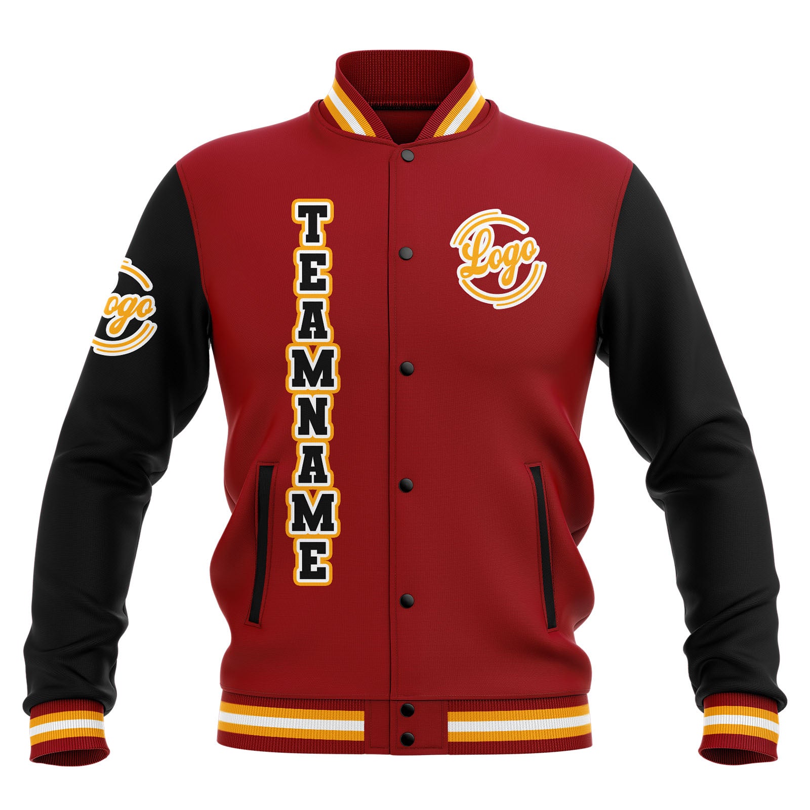 Custom Black Red Yellow  Waterproof Varsity Jackets Personalized Stitched Name Number Logo to Letterman Jackets