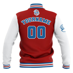 Custom Red White Blue Waterproof Varsity Jackets Personalized Stitched Name Number Logo to Letterman Jackets