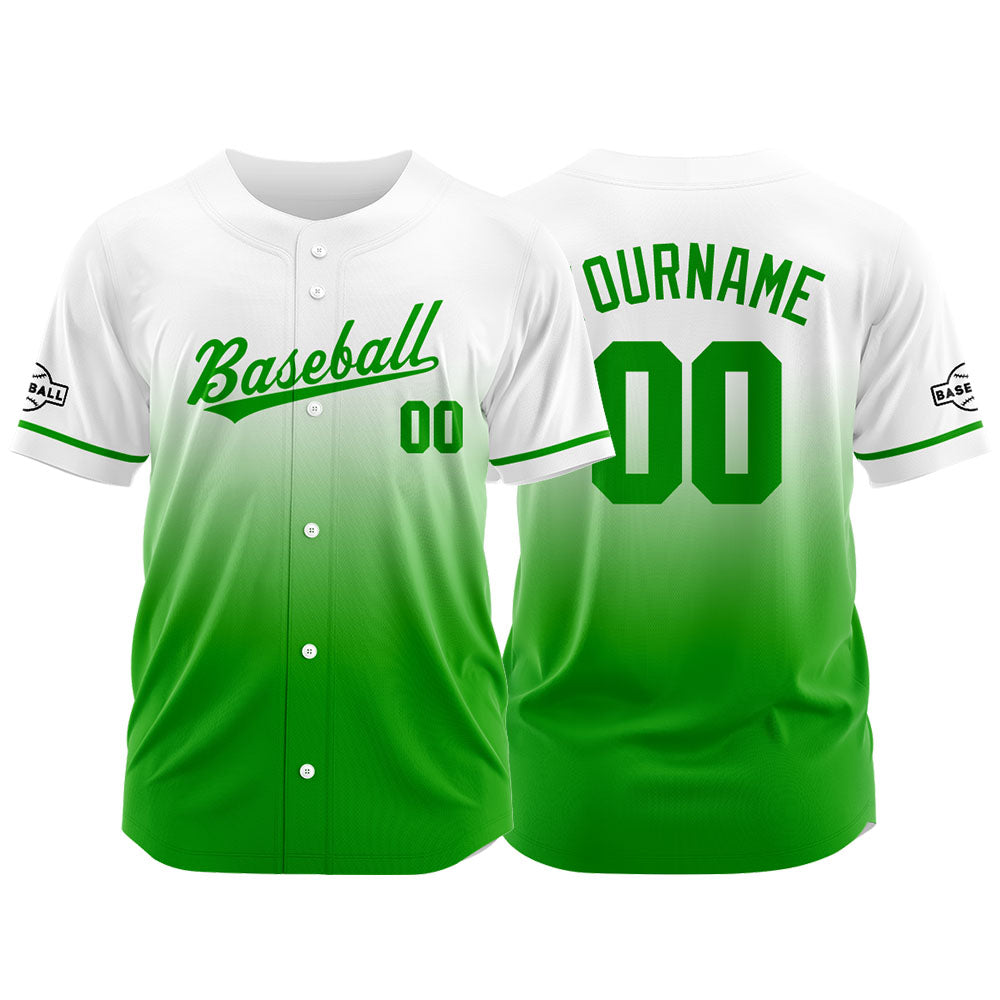 Custom Gradient Print Hip Hop Button Down Baseball Jersey Green&White