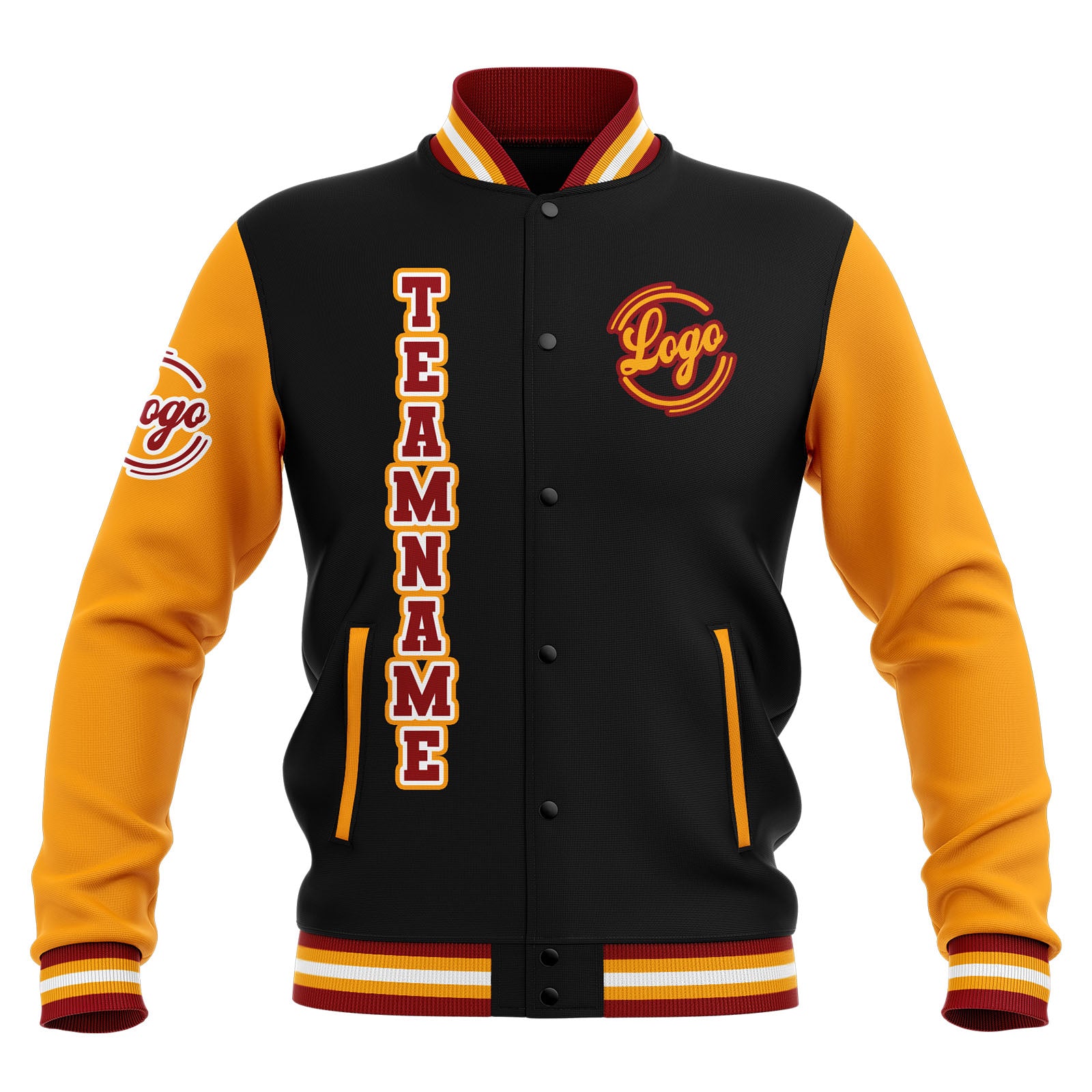 Custom Black Yellow Red Waterproof Varsity Jackets Personalized Stitched Name Number Logo to Letterman Jackets