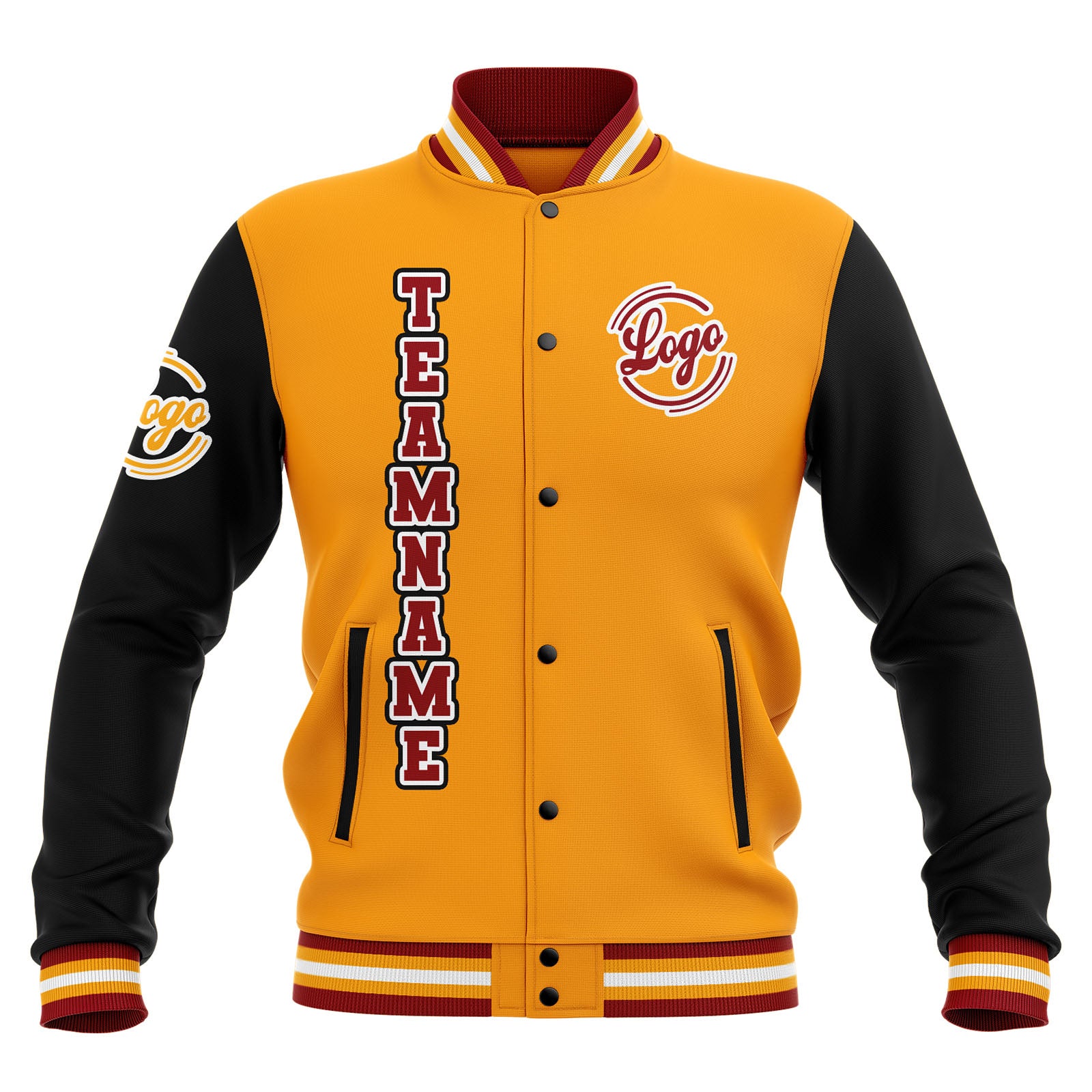 Custom Black Yellow Red Waterproof Varsity Jackets Personalized Stitched Name Number Logo to Letterman Jackets