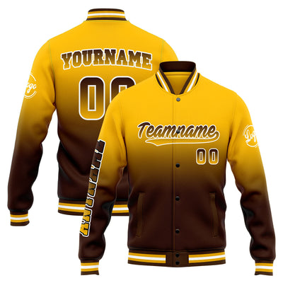 Custom Varsity Jacket Letterman Jacket For Men, Women And Youth Yellow&Brown