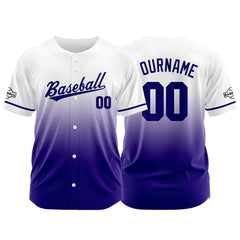 Custom Gradient Print Hip Hop Button Down Baseball Jersey Purple&White