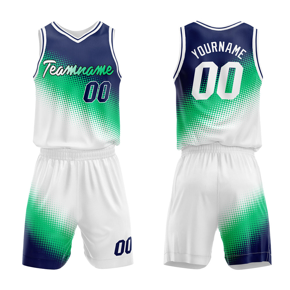 Custom Navy-Green-White Basketball Jersey for man women uniform Suit Kids Adults Personalized Jersey