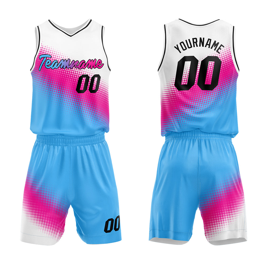 Custom White-Hot Pink-Light Blue Basketball Jersey for man women uniform Suit Kids Adults Personalized Jersey