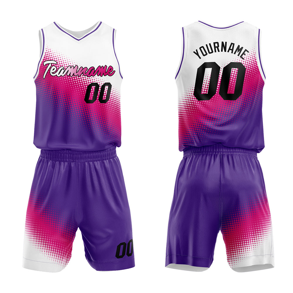 Custom White-Hot Pink-Purple Basketball Jersey for man women uniform Suit Kids Adults Personalized Jersey