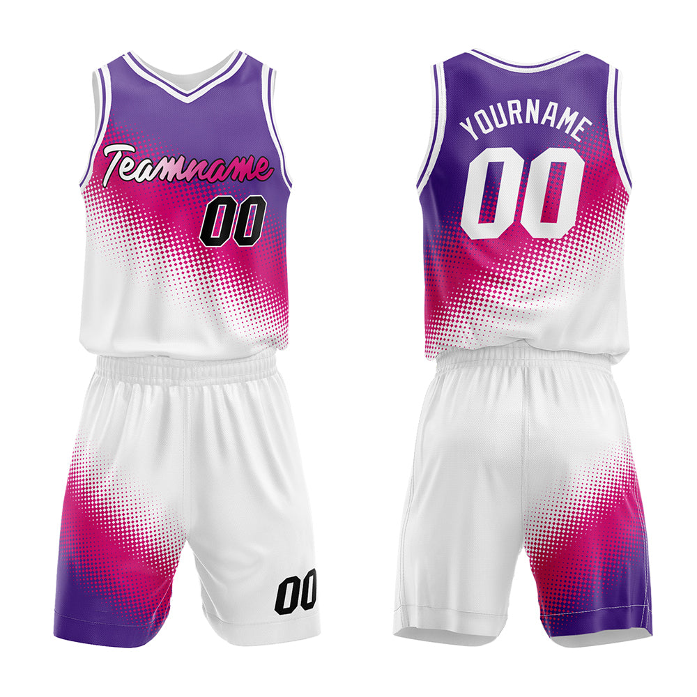 Custom Purple-Hot Pink-White Basketball Jersey for man women uniform Suit Kids Adults Personalized Jersey