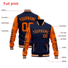 Custom Varsity Jacket Letterman Jacket For Men, Women And Youth Navy Orange