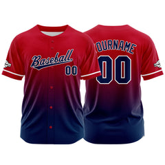 Custom Gradient Print Hip Hop Button Down Baseball Jersey Red-Navy-Navy