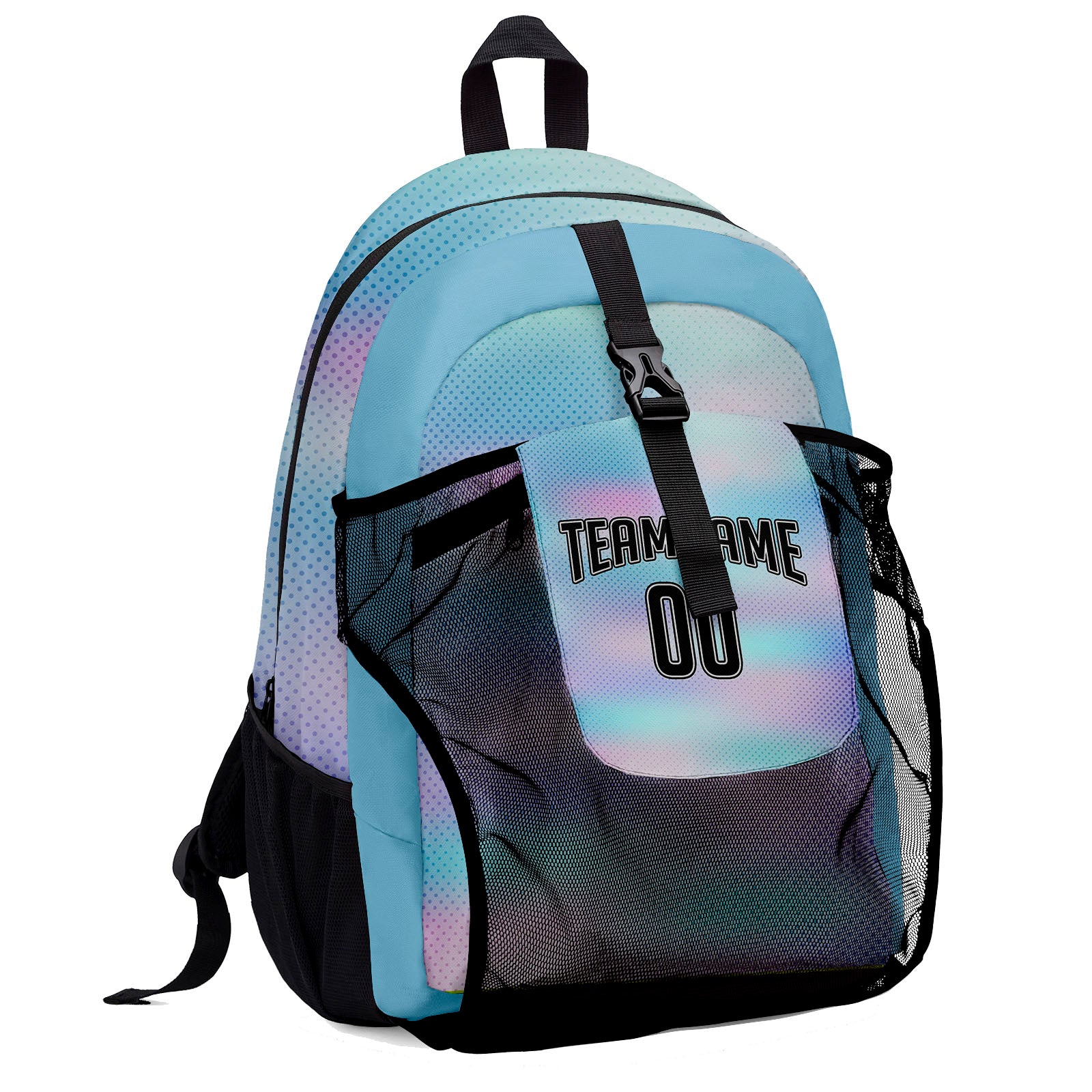 Customize Teal Black Sports Backpacks Featuring Personalized Names, Numbers and Logos