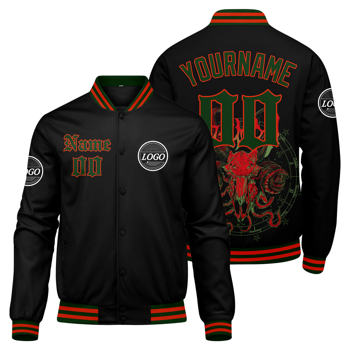 Custom Varsity Jacket Letterman Jacket For Men, Women And Youth Red Green