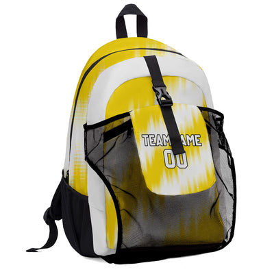 Customize Yellow White Backpacks Featuring Personalized Names, Numbers and Logos