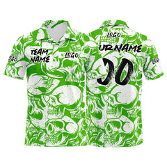 Custom Retro Skull-Green&White Football Polo Shirts Add Your Unique Logo/Name/Number