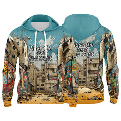 Custom Sky Blue 3D Pattern Design Bomber Full-Snap Varsity  Hoodie