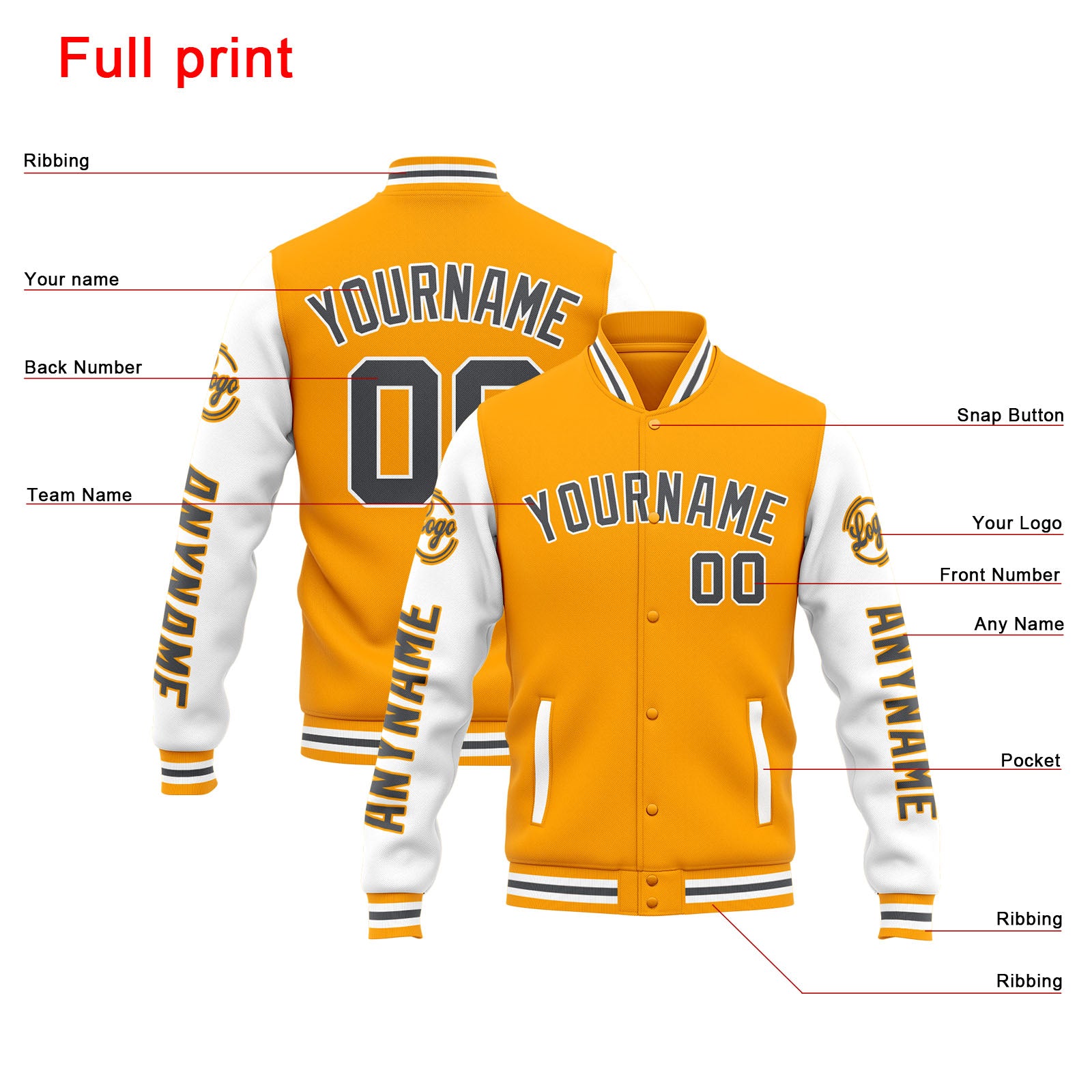 Custom Varsity Jacket Letterman Jacket For Men, Women And Youth Yellow White