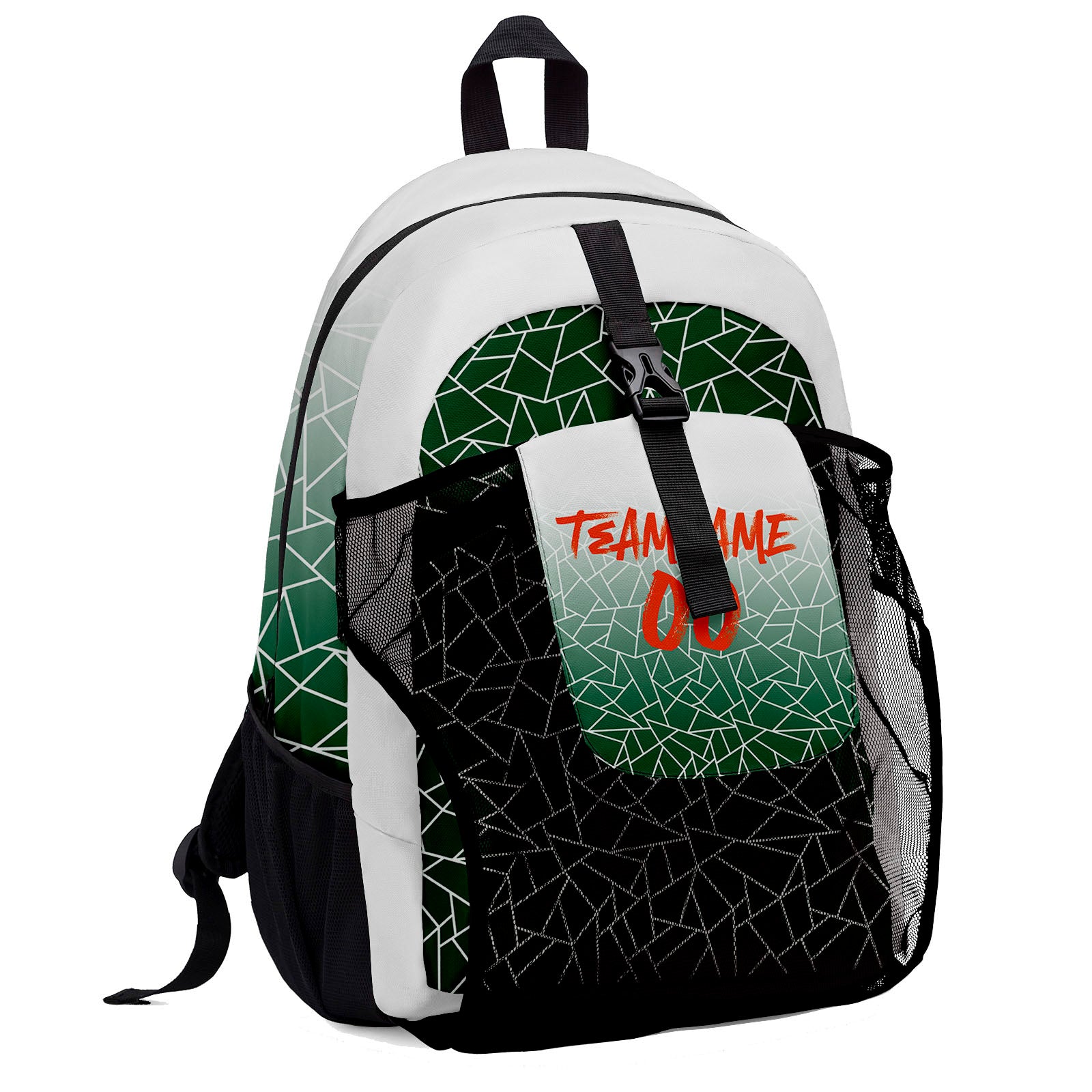 Customize Green White Backpacks Featuring Personalized Names, Numbers and Logos