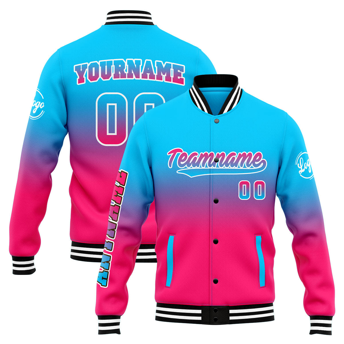 Custom Varsity Jacket Letterman Jacket For Men, Women And Youth Light Blue&Pink