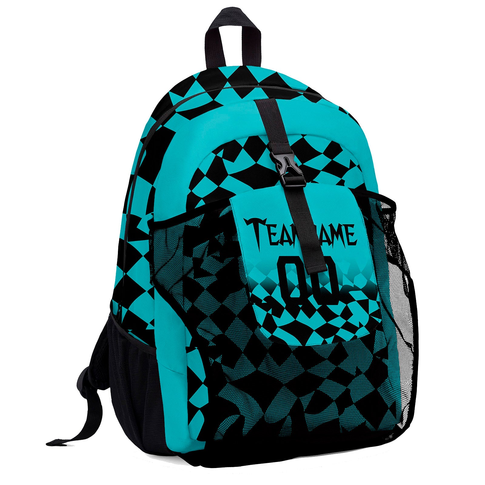Customize Teal Black Backpacks Featuring Personalized Names, Numbers and Logos