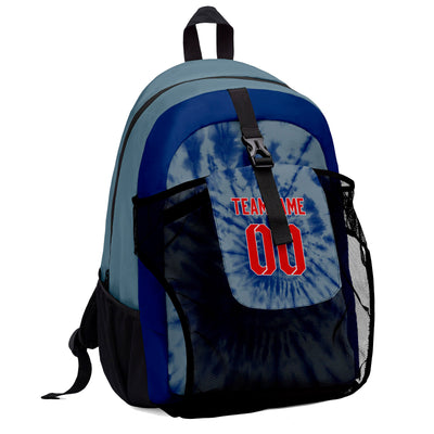 Customize Blue Red Sports Backpacks Featuring Personalized Names, Numbers and Logos