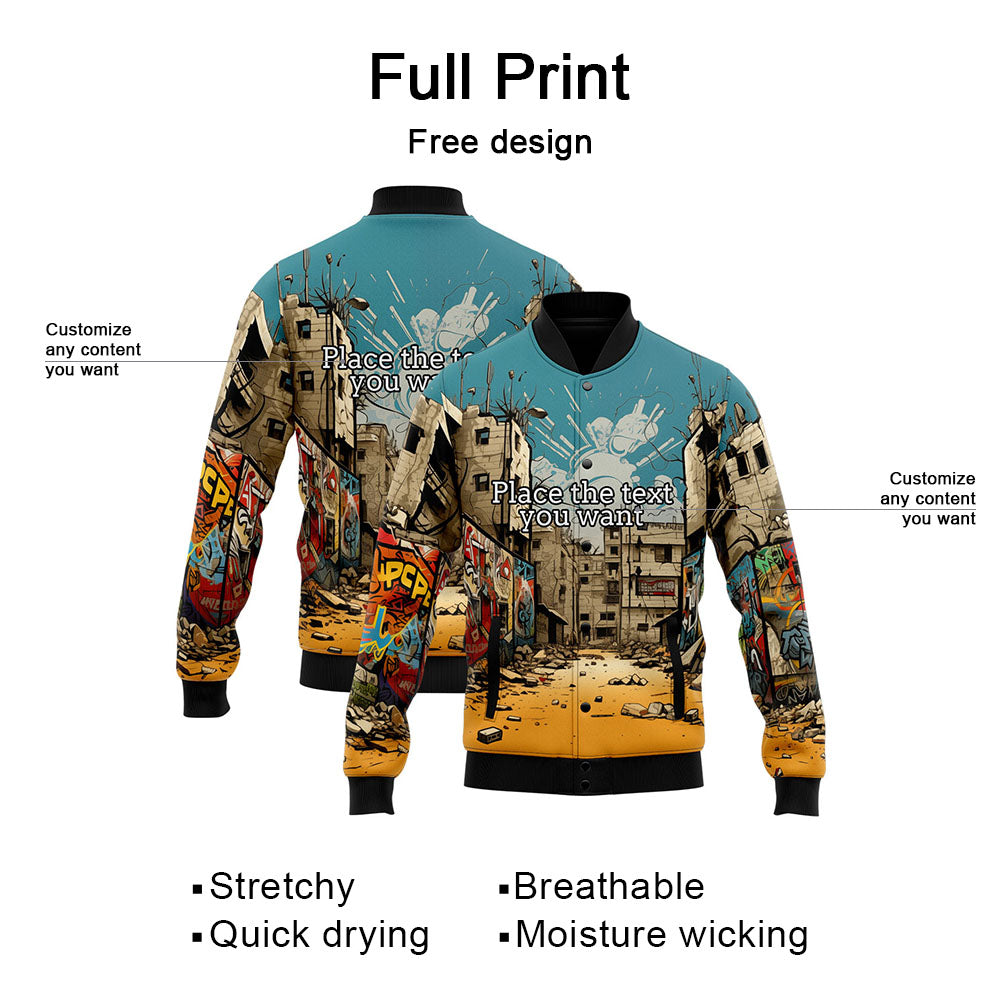 Custom Graffiti Pattern Scratch 3D Bomber Varsity Lefferman Jacket