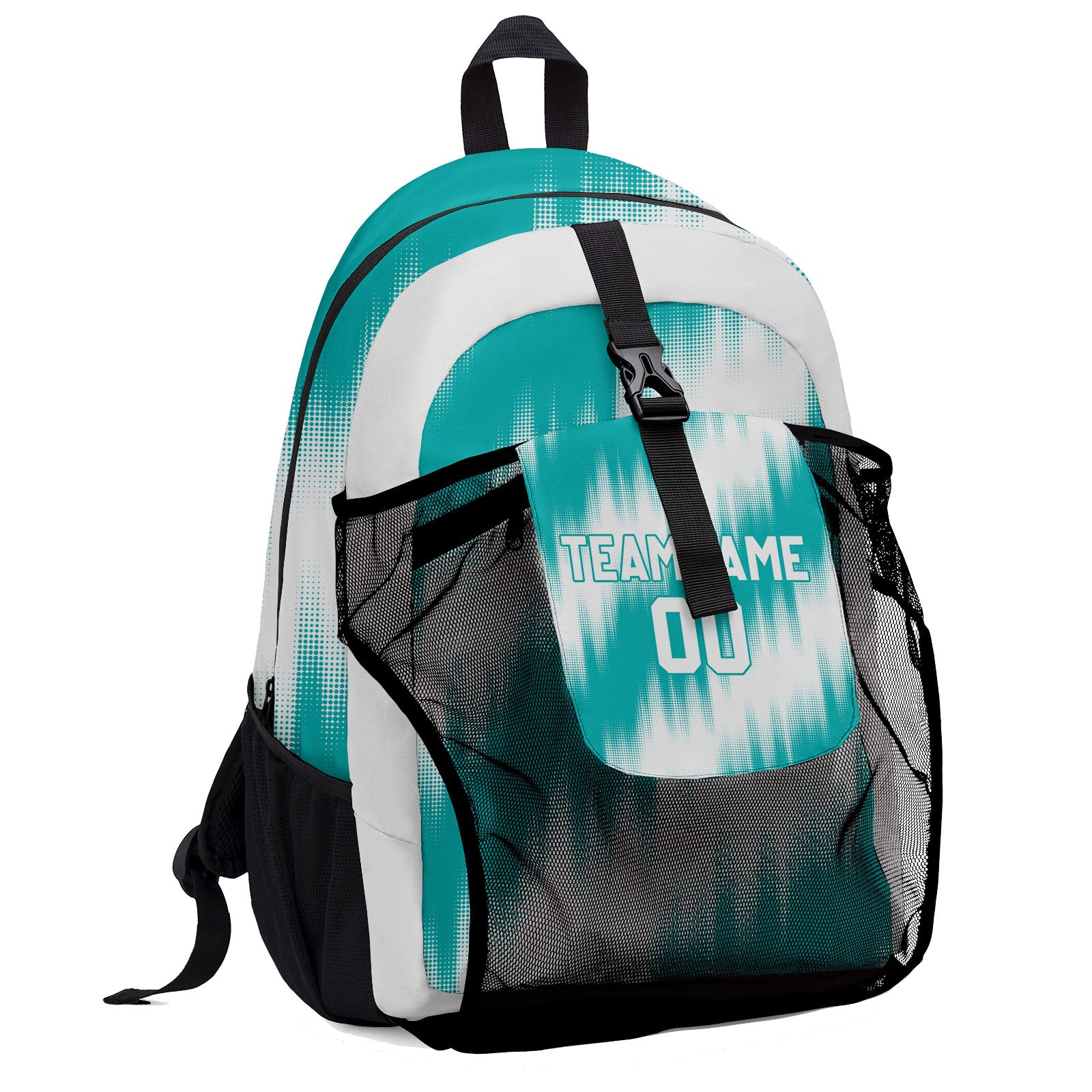 Customize Teal White Backpacks Featuring Personalized Names, Numbers and Logos