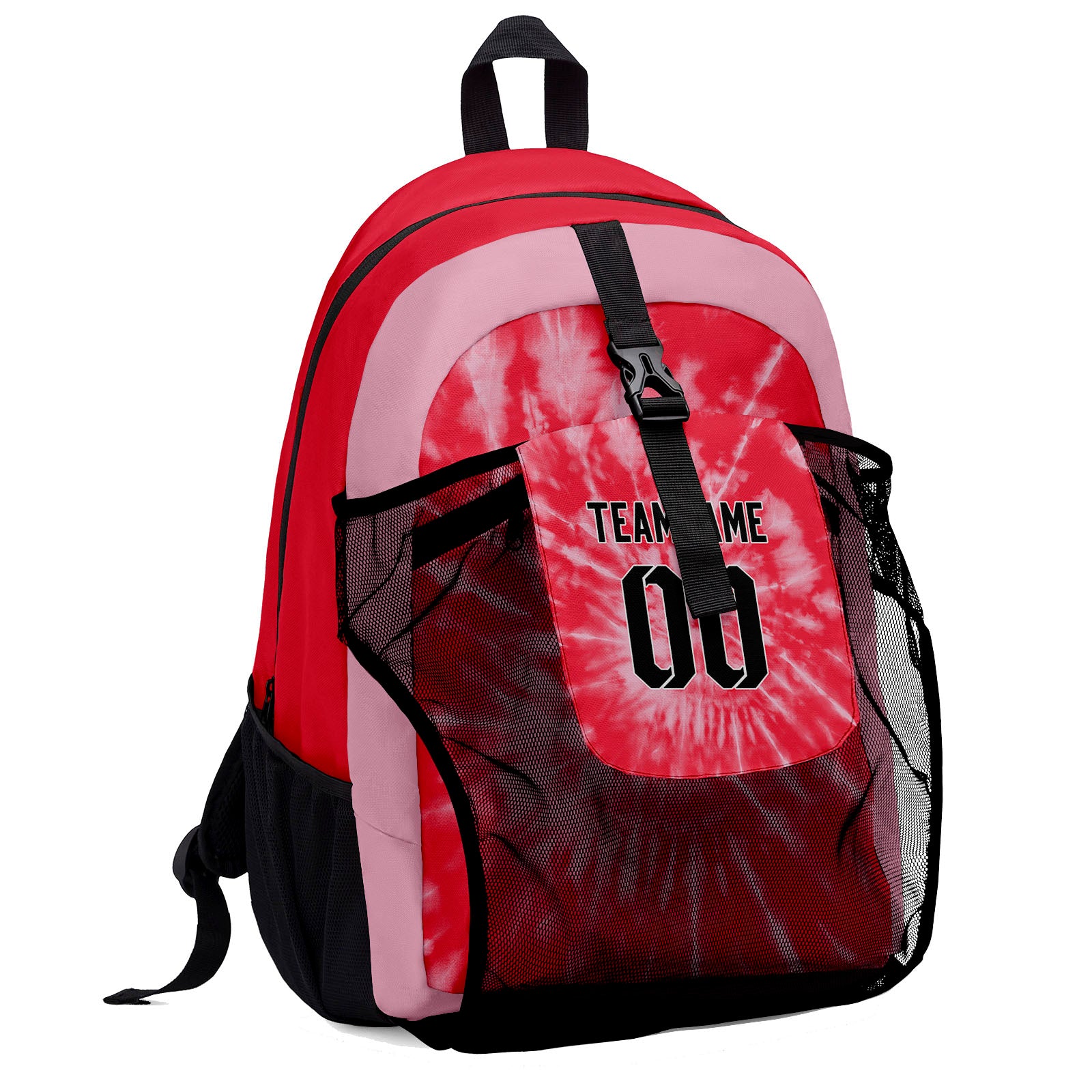Customize Red White Sports Backpacks Featuring Personalized Names, Numbers and Logos