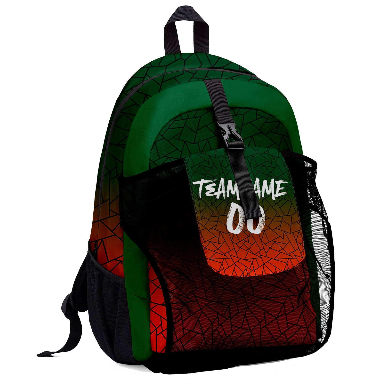 Customize Green Orange Backpacks Featuring Personalized Names, Numbers and Logos