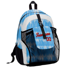 Customize Blue Red Sports Backpacks Featuring Personalized Names, Numbers and Logos