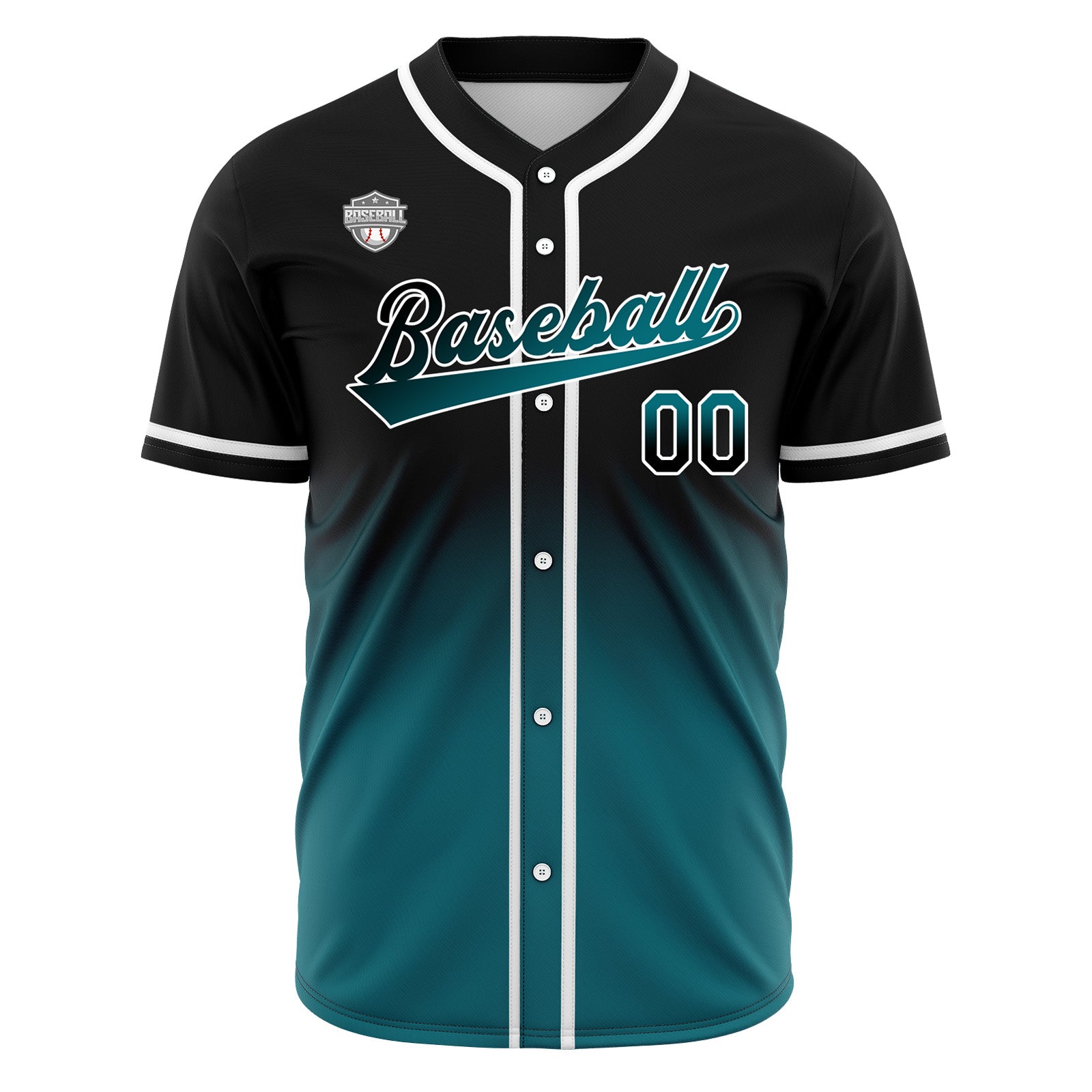 Custom Gradient Print Hip Hop Button Down Baseball Jersey Black&Green