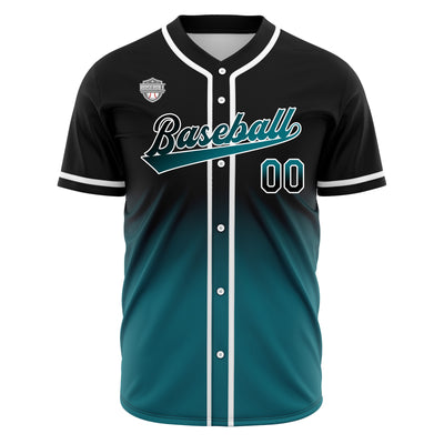 Custom Gradient Print Hip Hop Button Down Baseball Jersey Black&Green