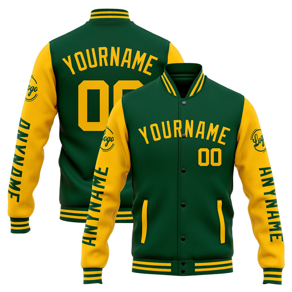 Custom Varsity Jacket Letterman Jacket For Men, Women And Youth Green Yellow