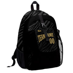 Customize Black Gold Sports Backpacks Featuring Personalized Names, Numbers and Logos