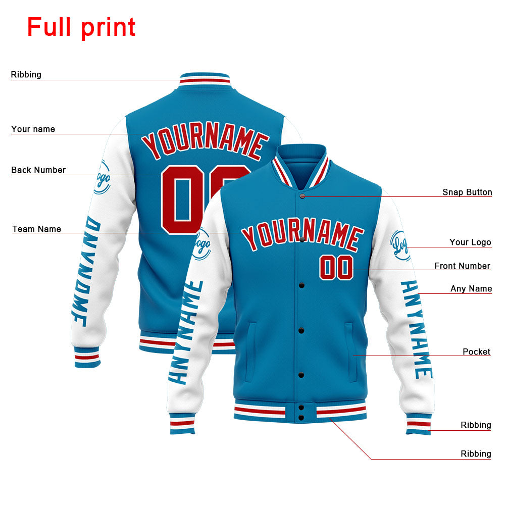 Custom Varsity Jacket Letterman Jacket For Men, Women And Youth Blue White Red