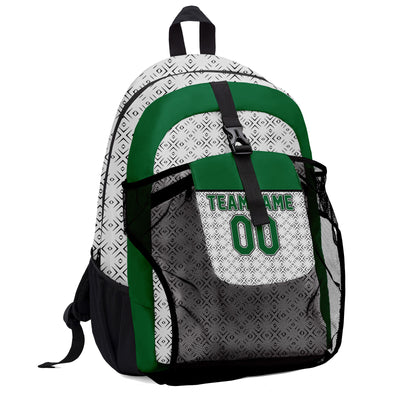 Customize Green White Backpacks Featuring Personalized Names, Numbers and Logos