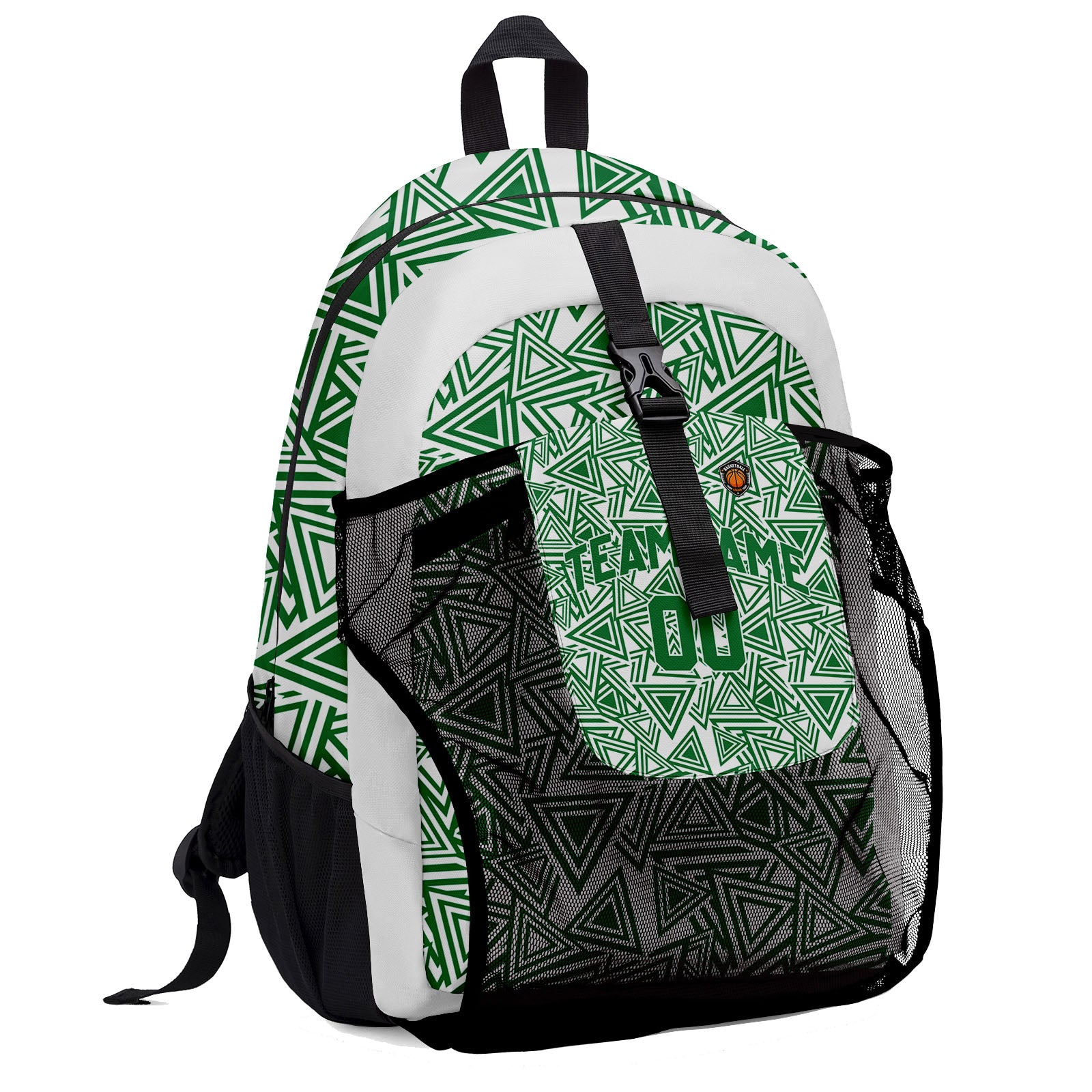 Customize Green White Backpacks Featuring Personalized Names, Numbers and Logos