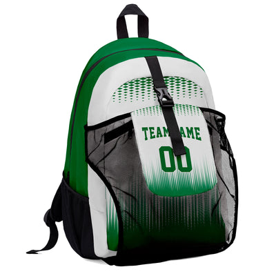 Customize Green White Sports Backpacks Featuring Personalized Names, Numbers and Logos