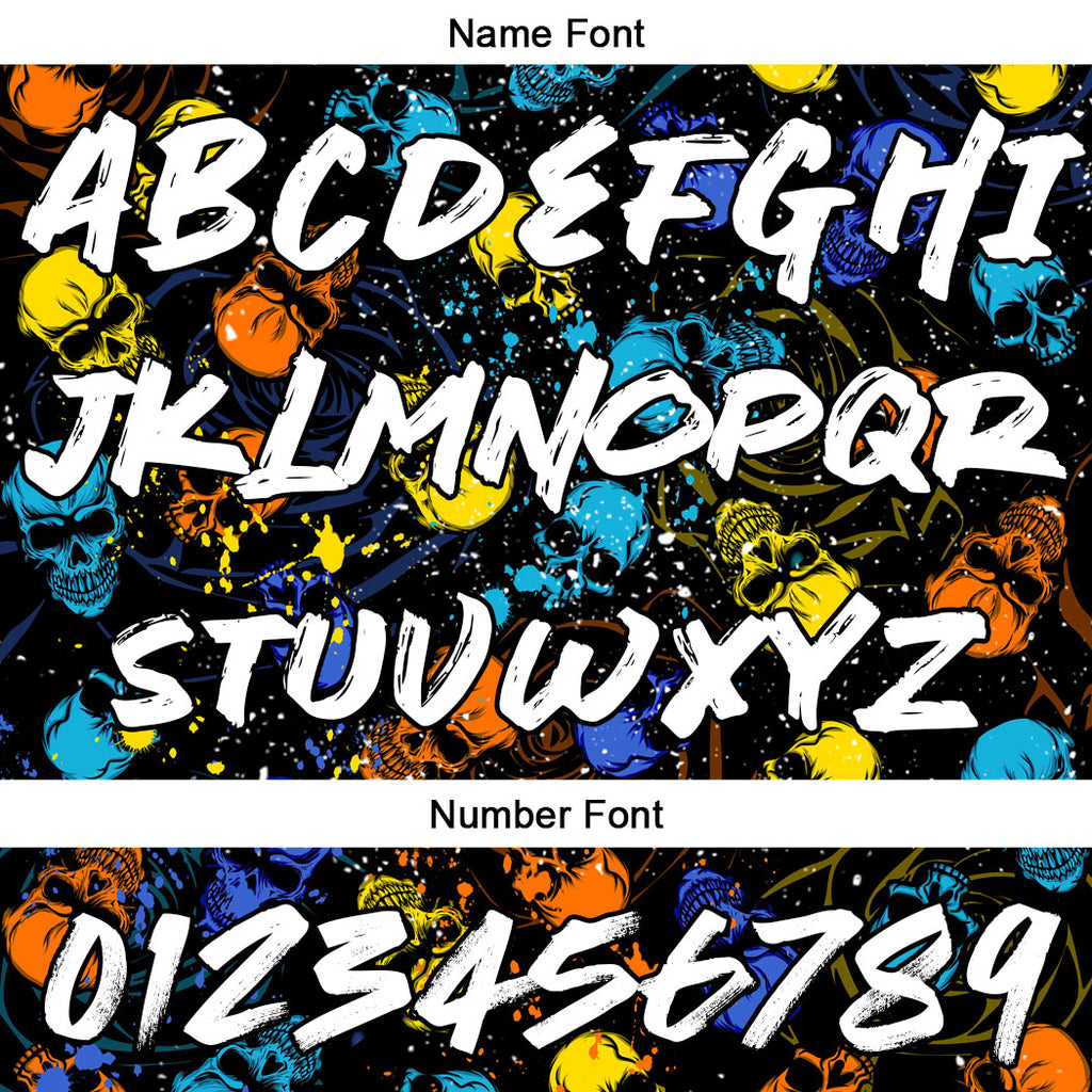 Custom Splash Skull-Blue&Yellow T-Shirts for Sports Fans, Personalized Name and Number