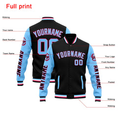 Custom Varsity Jacket Letterman Jacket For Men, Women And Youth Black Light Blue